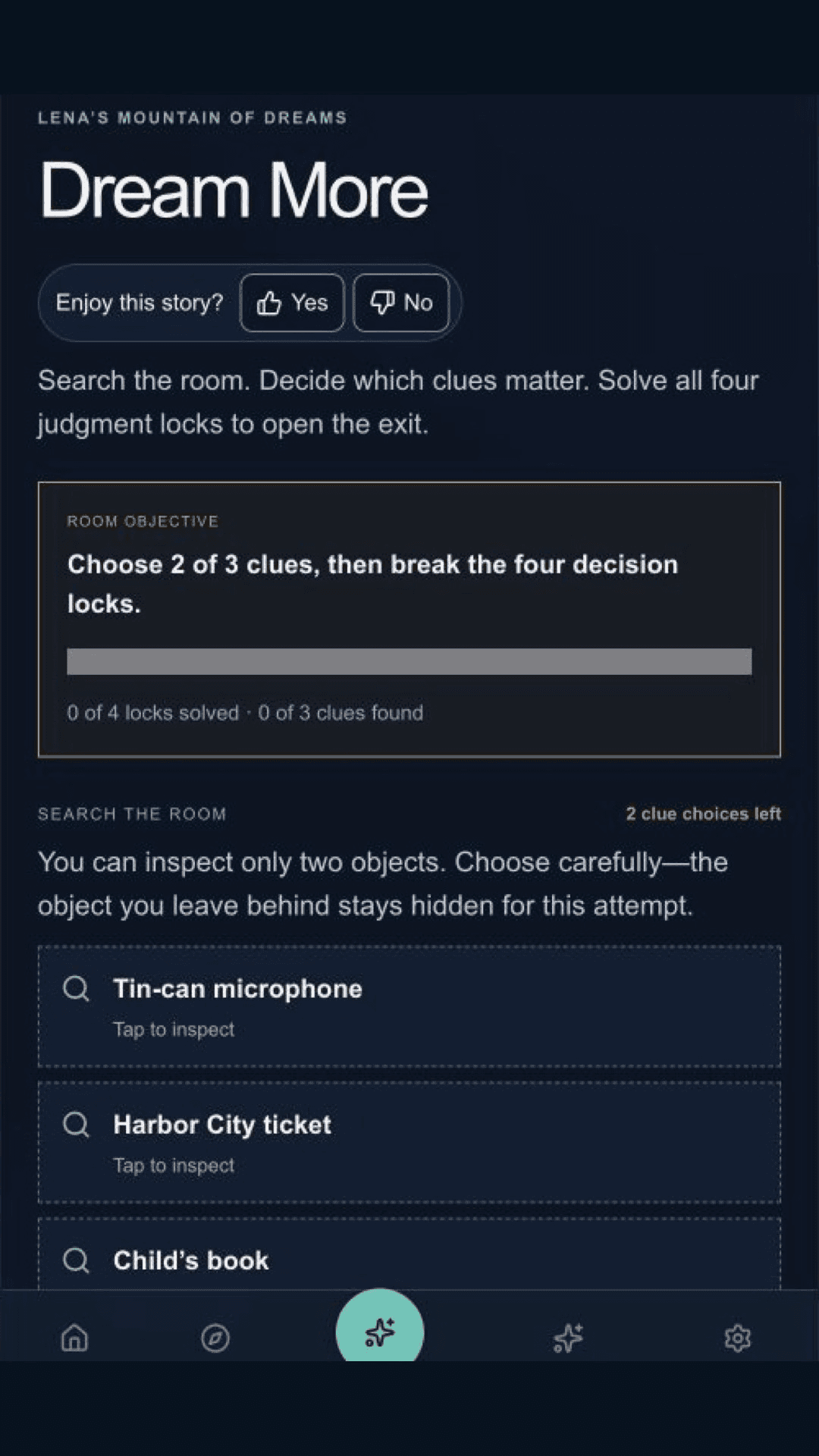 Search an escape room for clues